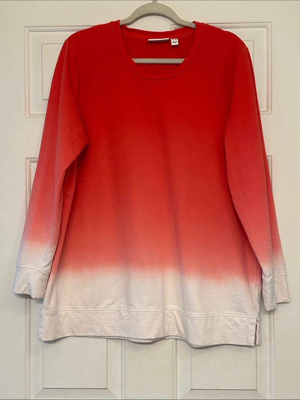 Denim&Co Red to White Ombre Crewneck Sweatshirt